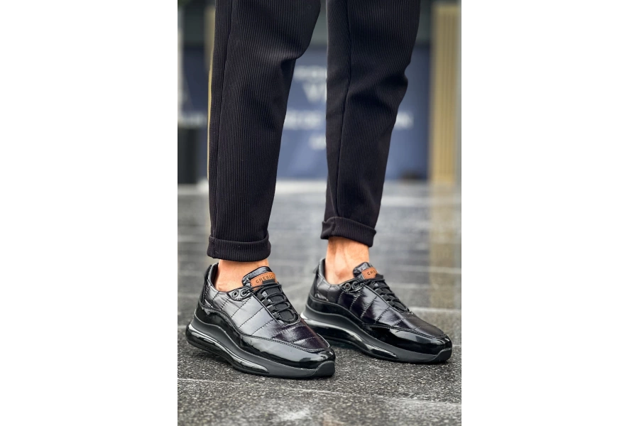 Shoecide Sho179 Bağcıklı Yüksek Taban Rst Sporty Runner Erkek Ayakkabı Sıyah