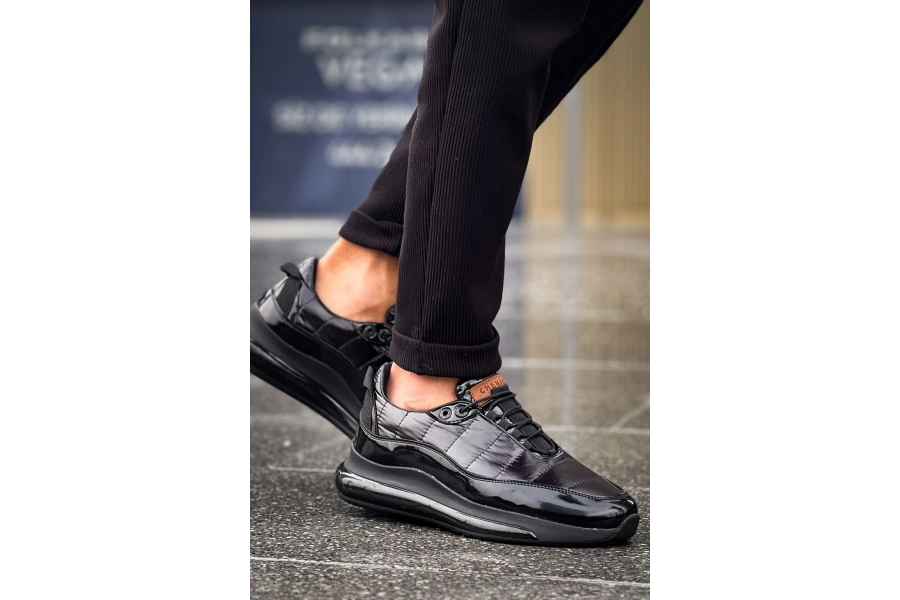 Shoecide Sho179 Bağcıklı Yüksek Taban Rst Sporty Runner Erkek Ayakkabı Sıyah