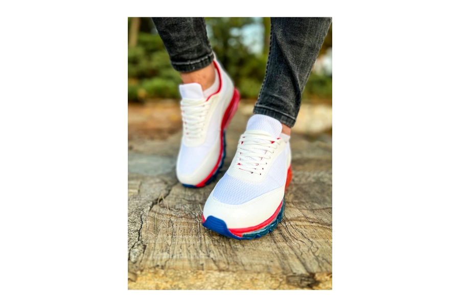 Shoecide Sho181 Bağcıklı Tasarım Taban Rrt İpekyol  Erkek Ayakkabı Beyaz / Kırmızı