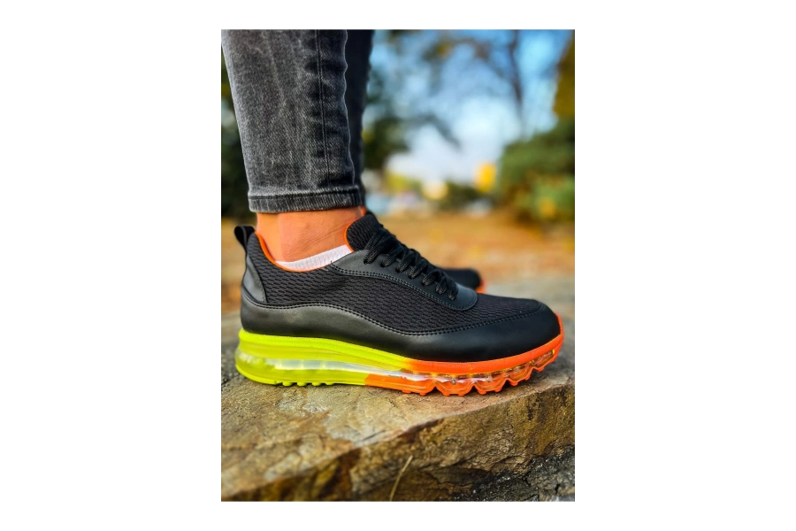 Shoecide Sho181 Bağcıklı Tasarım Taban Rrt İpekyol  Erkek Ayakkabı Sıyah - Turuncu