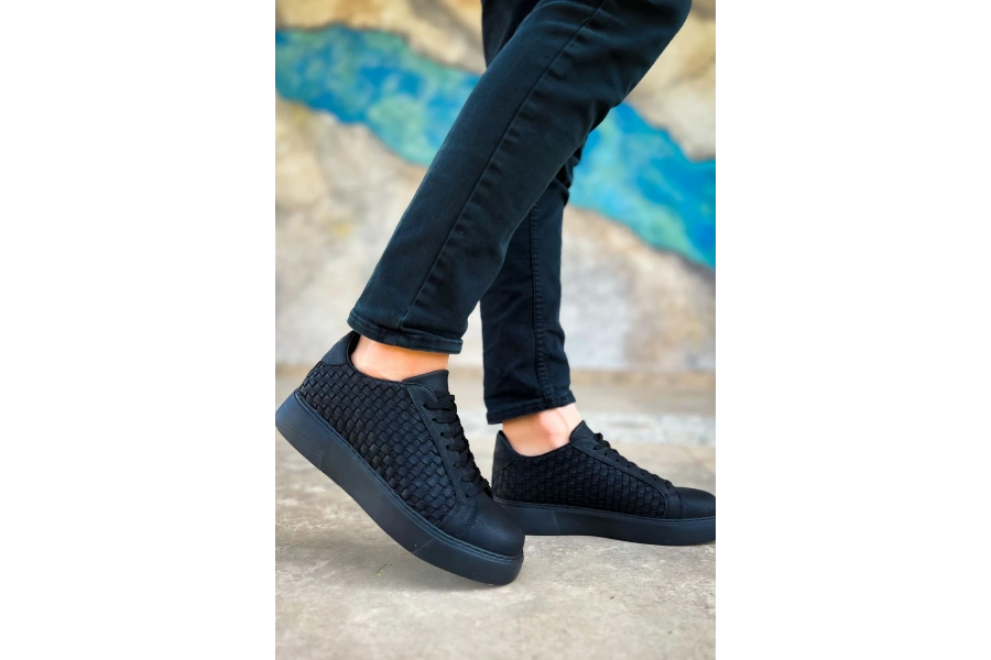 Shoecide Sho203 Bağcıklı Özel Tasarım Ost Maglieria Erkek Ayakkabı Sıyah