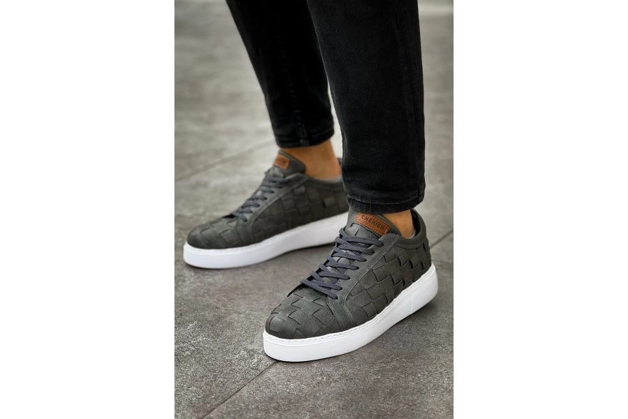 Shoecide Sho209 Bağcıklı Yüksek Taban Özel Tasarım Obt Vimini Erkek Ayakkabı Antrasıt