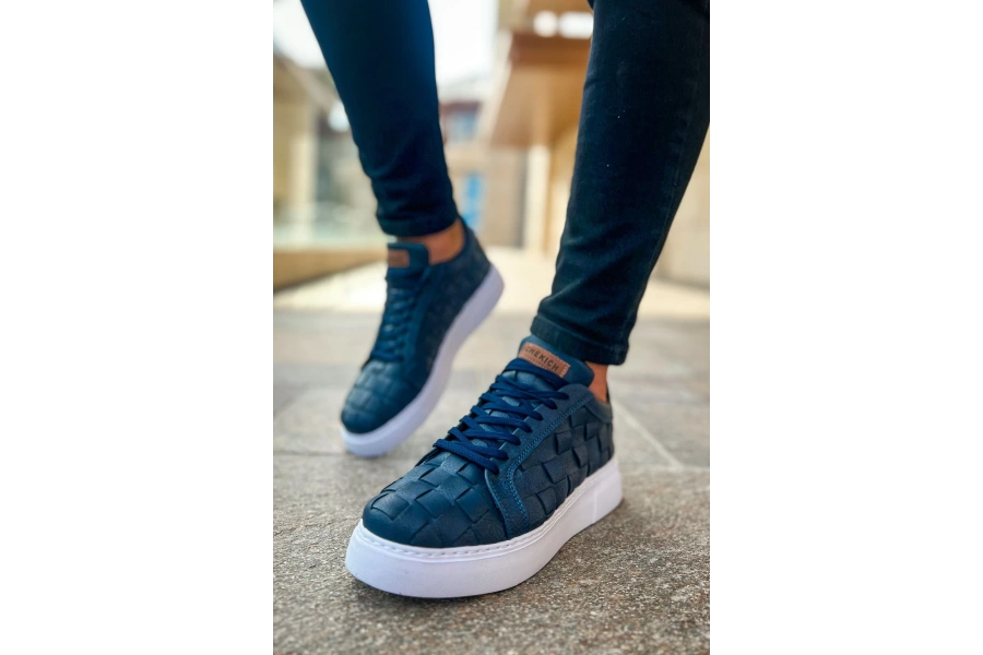 Shoecide Sho209 Bağcıklı Yüksek Taban Özel Tasarım Obt Vimini Erkek Ayakkabı Lacıvert