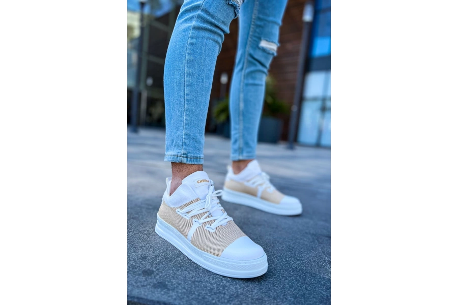 Shoecide Sho219 Bağcıklı Yüksek Taban Özel Tasarım Cbt Laser Erkek Ayakkabı Beyaz