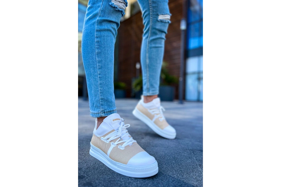 Shoecide Sho219 Bağcıklı Yüksek Taban Özel Tasarım Cbt Laser Erkek Ayakkabı Beyaz