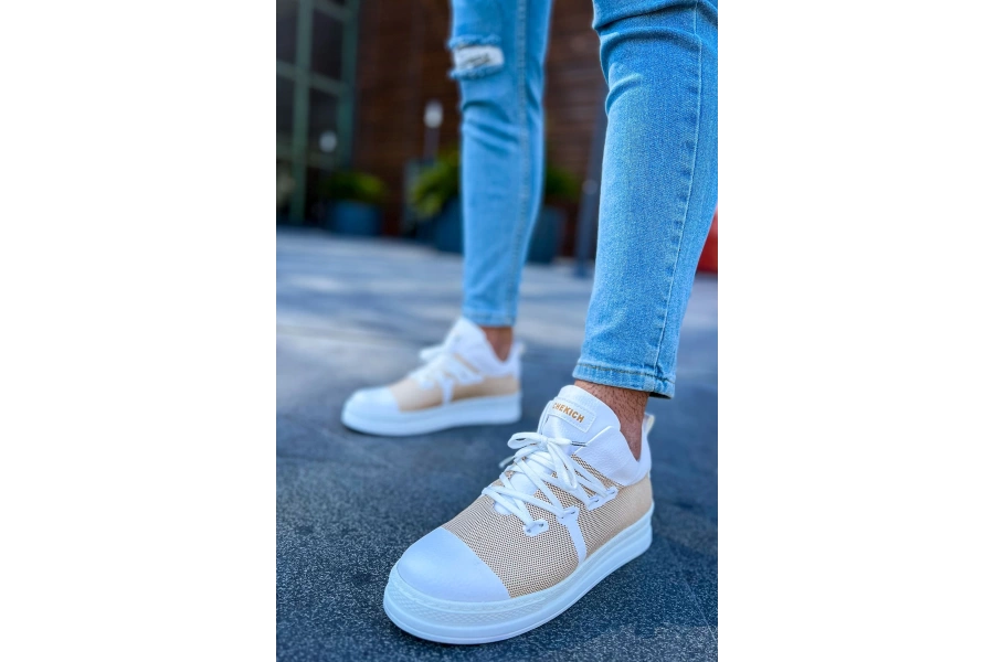 Shoecide Sho219 Bağcıklı Yüksek Taban Özel Tasarım Cbt Laser Erkek Ayakkabı Beyaz