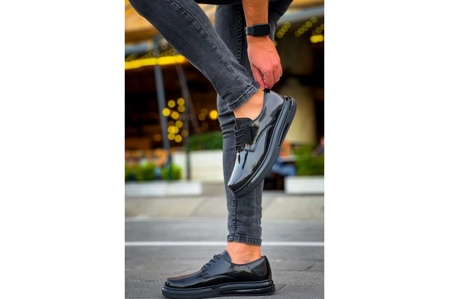 Shoecide Sho2403 Bağcıklı Rahat Yüksek Taban Rugan Rst Erkek Ayakkabı Sıyah