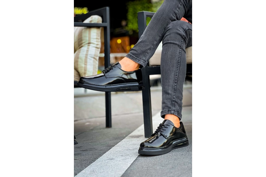 Shoecide Sho2403 Bağcıklı Rahat Yüksek Taban Rugan Rst Erkek Ayakkabı Sıyah