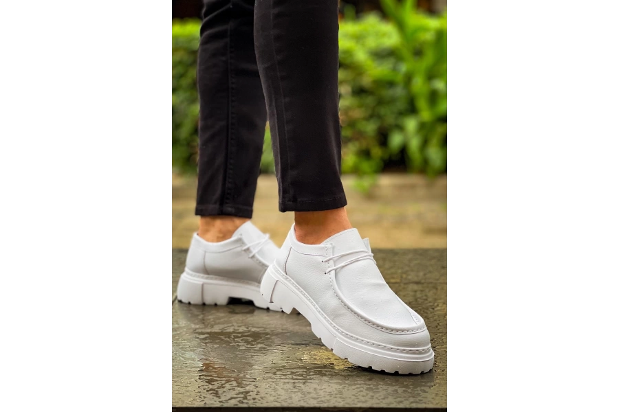 Shoecide Sho2404 Bağcıklı Yüksek Taban Cbt Castle Erkek Ayakkabı Loafer Beyaz