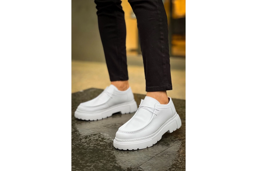 Shoecide Sho2404 Bağcıklı Yüksek Taban Cbt Castle Erkek Ayakkabı Loafer Beyaz