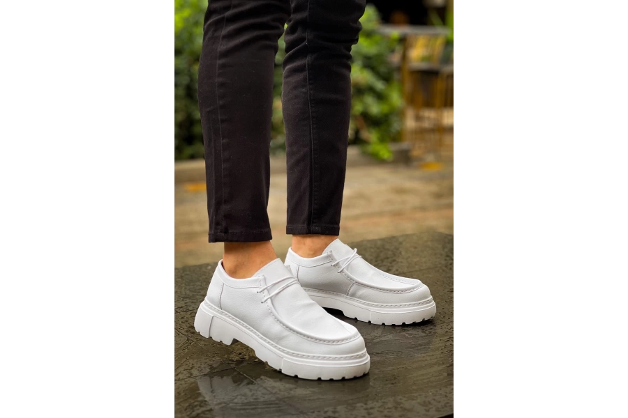 Shoecide Sho2404 Bağcıklı Yüksek Taban Cbt Castle Erkek Ayakkabı Loafer Beyaz