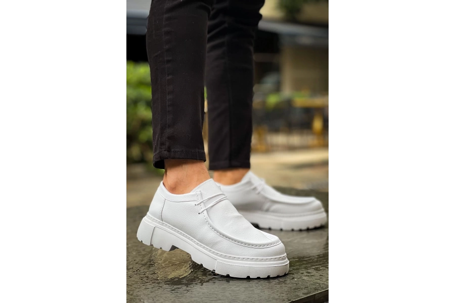 Shoecide Sho2404 Bağcıklı Yüksek Taban Cbt Castle Erkek Ayakkabı Loafer Beyaz