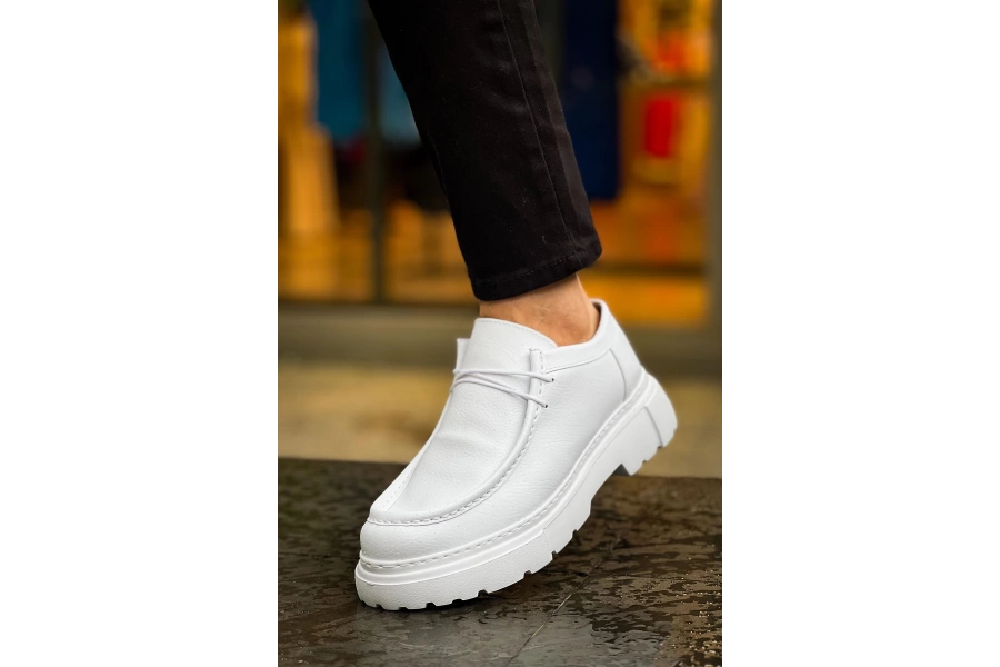 Shoecide Sho2404 Bağcıklı Yüksek Taban Cbt Castle Erkek Ayakkabı Loafer Beyaz