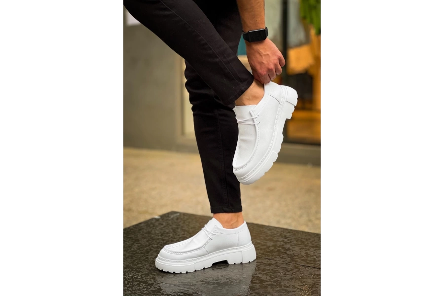 Shoecide Sho2404 Bağcıklı Yüksek Taban Cbt Castle Erkek Ayakkabı Loafer Beyaz