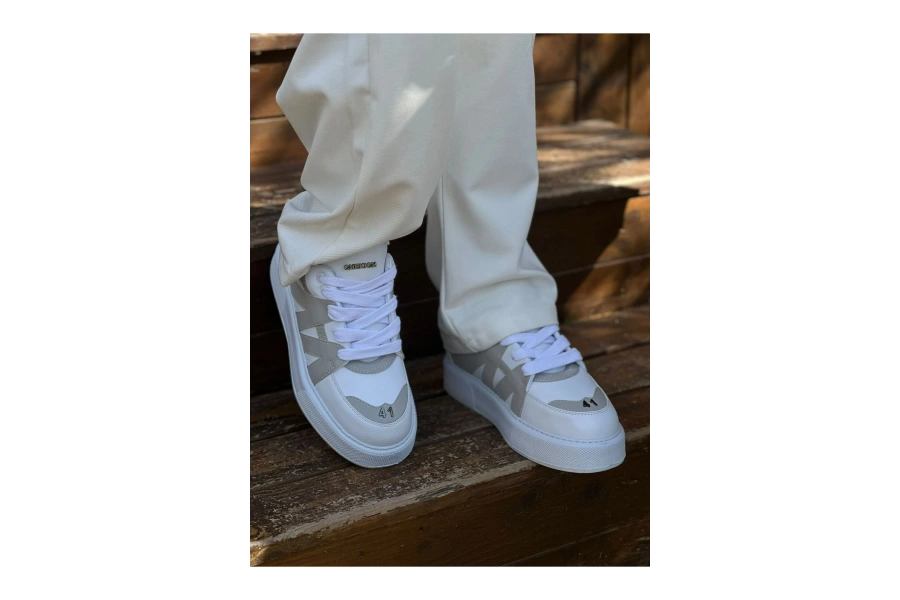 Shoecide Sho2407 Bağcıklı Yüksek Taban Cbt Star-x Erkek Spor Ayakkabı Beyaz/grı