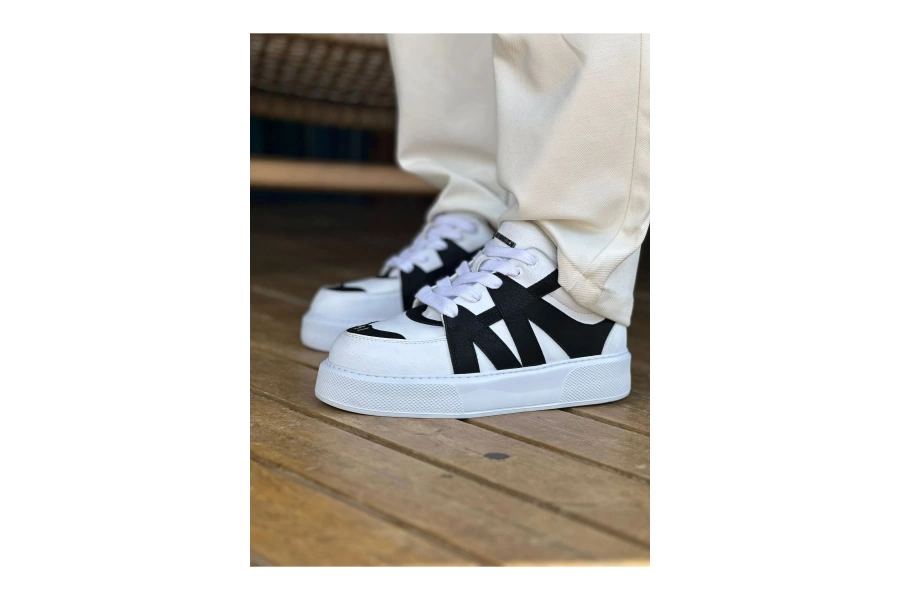 Shoecide Sho2407 Bağcıklı Yüksek Taban Cbt Star-x Erkek Spor Ayakkabı Beyaz/sıyah