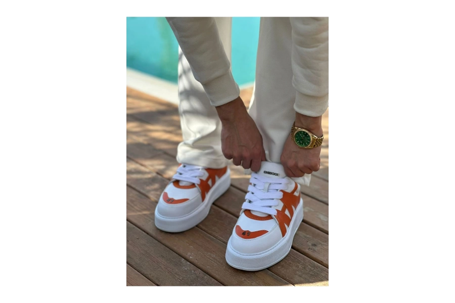 Shoecide Sho2407 Bağcıklı Yüksek Taban Cbt Star-x Erkek Spor Ayakkabı Beyaz/turuncu