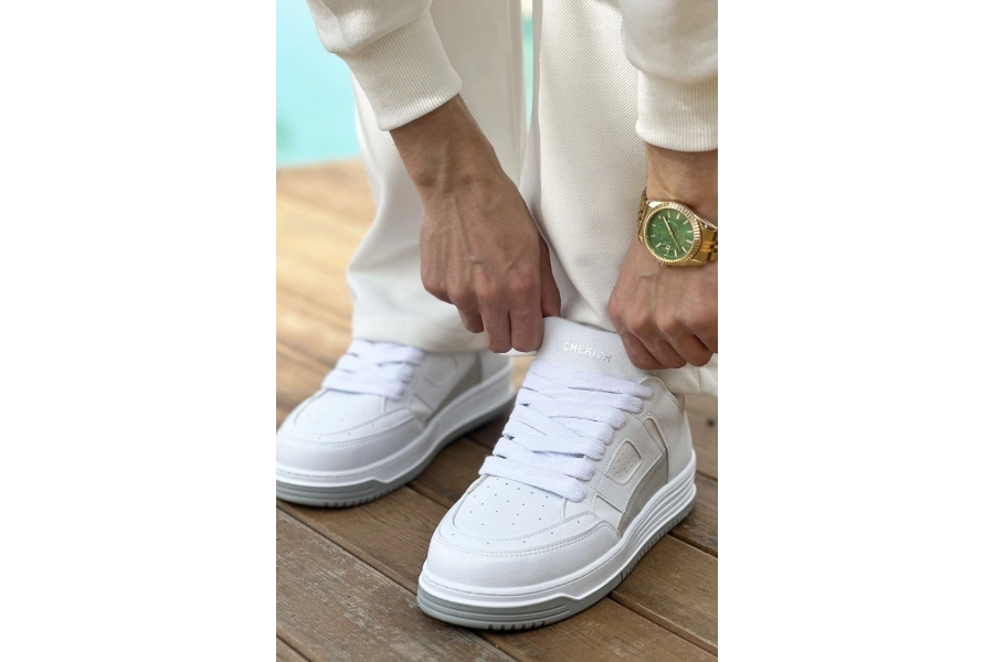 Shoecide Sho2410 Bağcıklı Yüksek Taban Cbt Avax  Erkek Spor Ayakkabı Beyaz