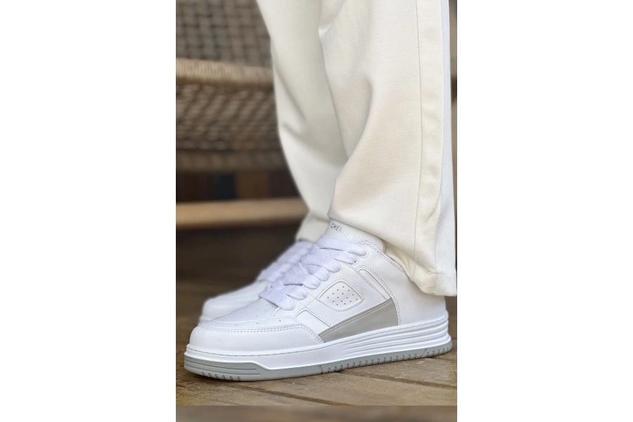 Shoecide Sho2410 Bağcıklı Yüksek Taban Cbt Avax  Erkek Spor Ayakkabı Beyaz