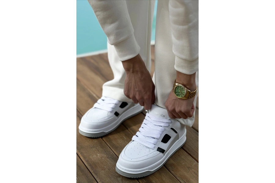 Shoecide Sho2410 Bağcıklı Yüksek Taban Cbt Avax  Erkek Spor Ayakkabı Beyaz/sıyah