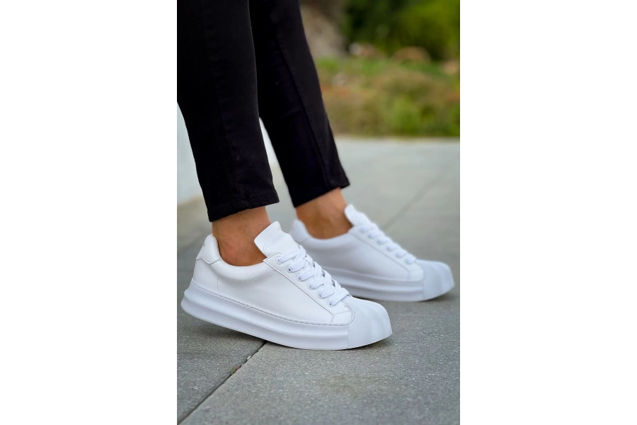 Shoecide Sho2411 Bağcıklı Yüksek Taban Özel Tasarım Artenay  Erkek Ayakkabı Beyaz