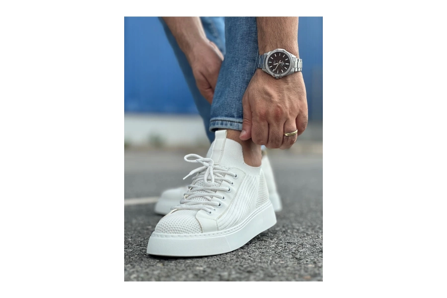 Shoecide Sho2423 Bağcıklı Yüksek Taban Tbt Erkek Ayakkabı Beyaz