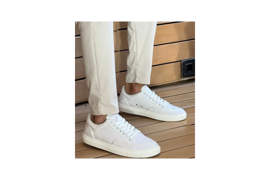 Shoecide Sho2505 - Keten Erkek Ayakkabı Beyaz / Beyaz