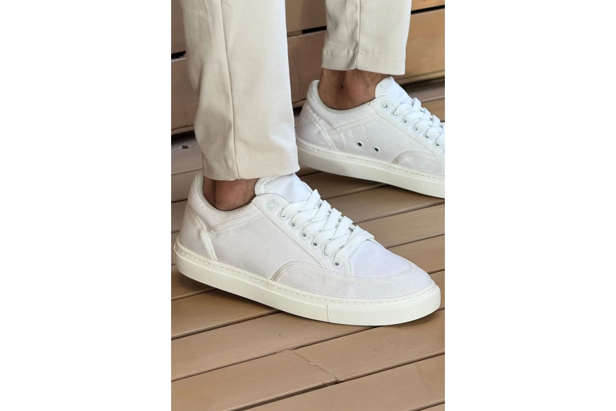 Shoecide Sho2505 - Keten Erkek Ayakkabı Beyaz / Beyaz