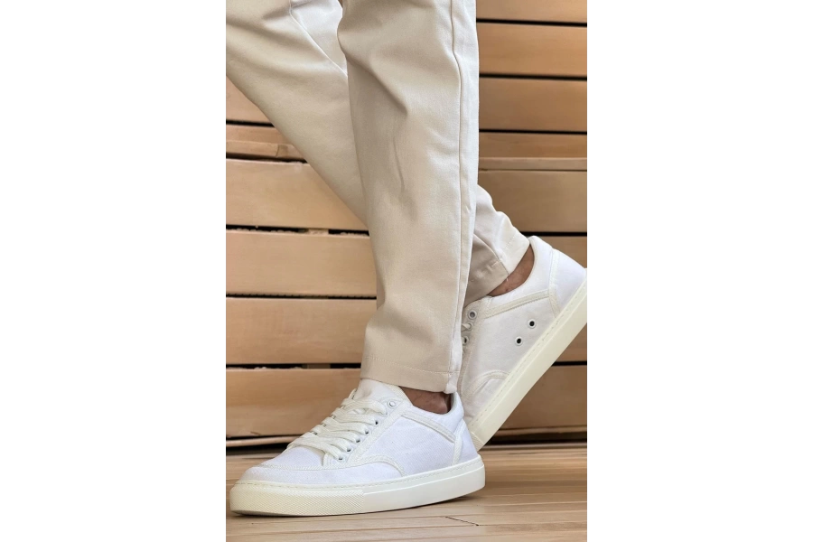 Shoecide Sho2505 - Keten Erkek Ayakkabı Beyaz / Beyaz