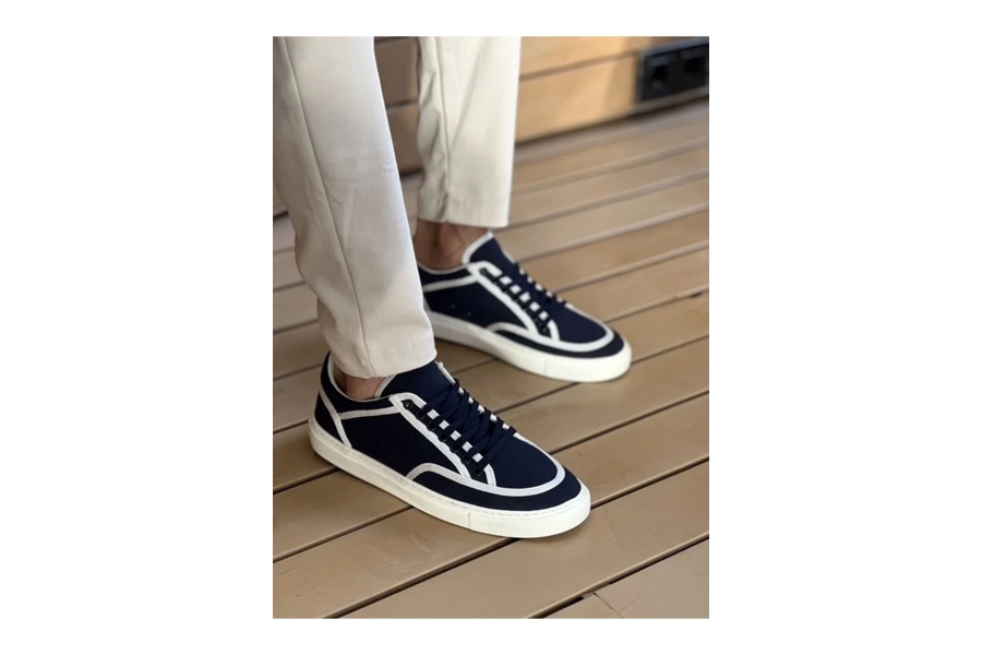 Shoecide Sho2505 - Keten Erkek Ayakkabı Lacivert Beyaz
