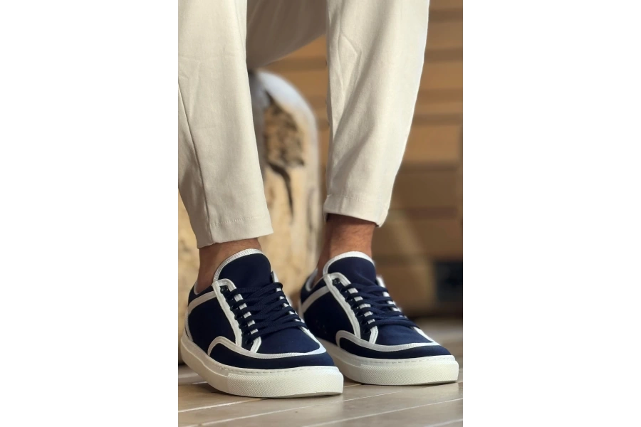Shoecide Sho2505 - Keten Erkek Ayakkabı Lacivert Beyaz
