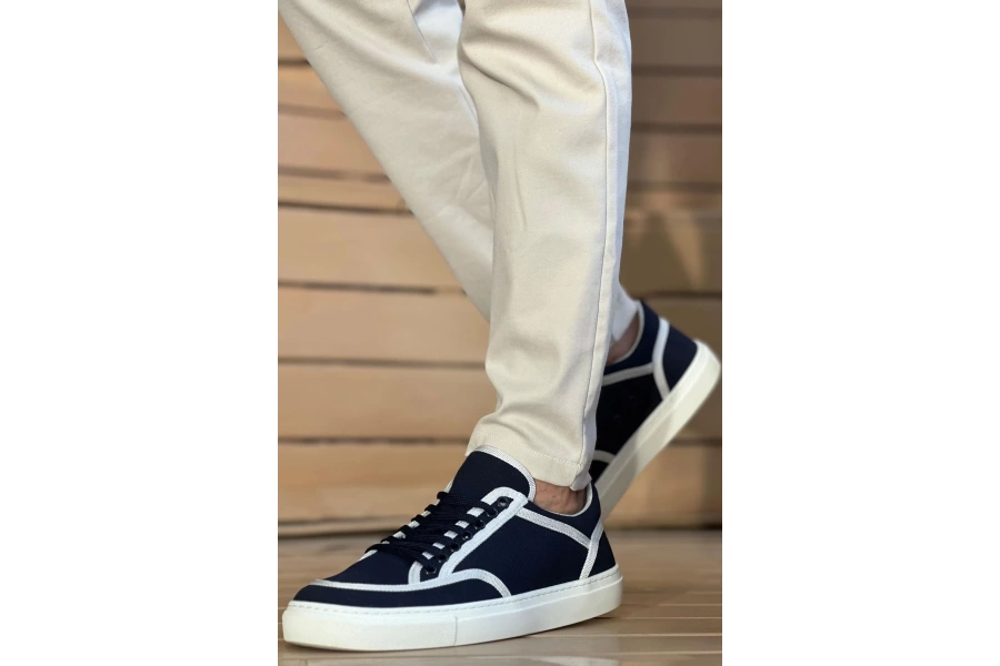 Shoecide Sho2505 - Keten Erkek Ayakkabı Lacivert Beyaz