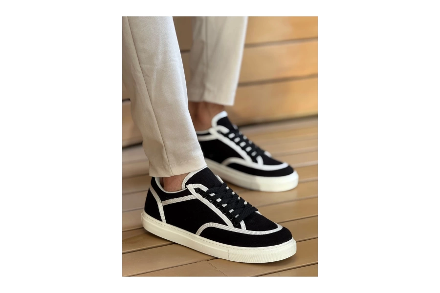 Shoecide Sho2505 - Keten Erkek Ayakkabı Siyah - Beyaz