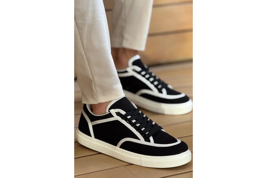 Shoecide Sho2505 - Keten Erkek Ayakkabı Siyah - Beyaz