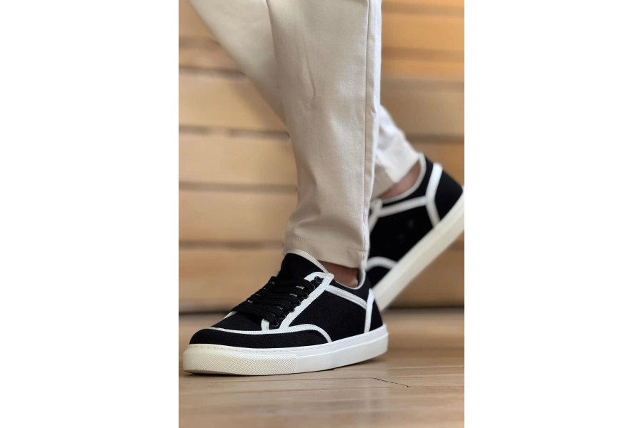 Shoecide Sho2505 - Keten Erkek Ayakkabı Siyah - Beyaz