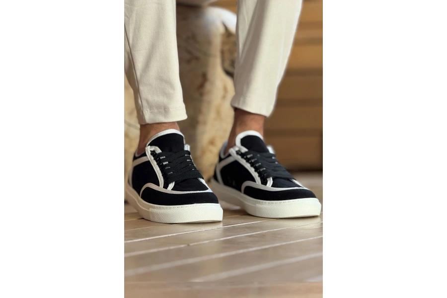 Shoecide Sho2505 - Keten Erkek Ayakkabı Siyah - Beyaz