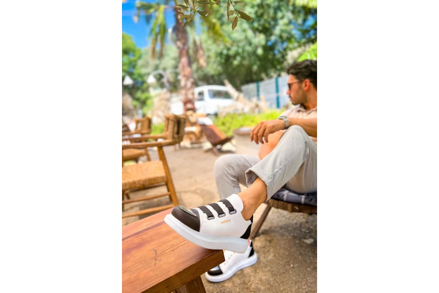 Shoecide Sho251 3 Bantlı Ayna Burun Rahat Taban Gbt Mirror Furry Erkek Ayakkabı Beyaz/sıyah