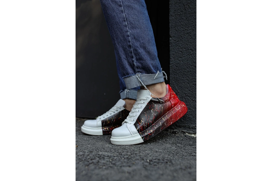 Shoecide Sho254 Bağcıklı Yüksek Taban Özel Tasarım Cbt Pittura Erkek Ayakkabı 415 Sıyah / Kırmızı Püskürtme
