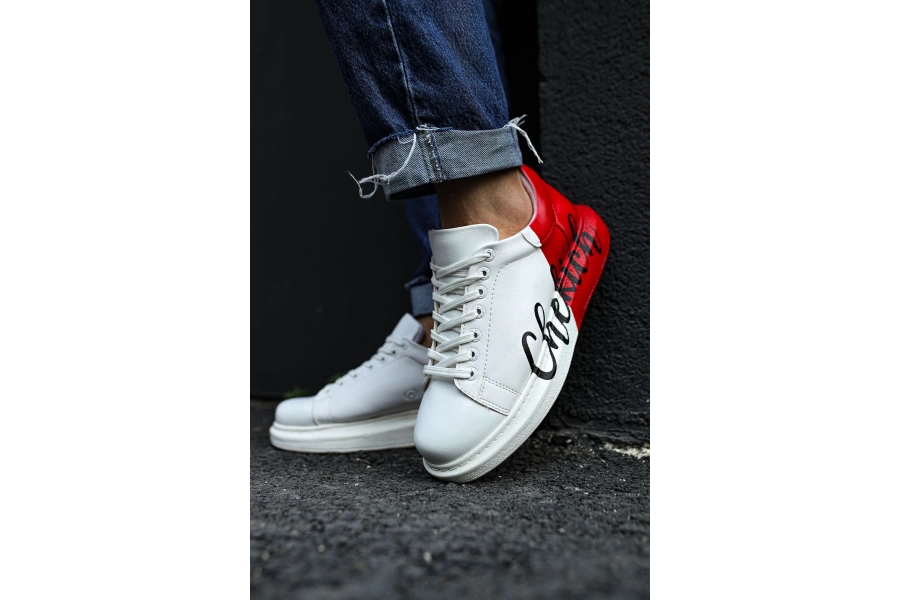 Shoecide Sho254 Bağcıklı Yüksek Taban Özel Tasarım Cbt Pittura Erkek Ayakkabı 427 Beyaz Kırmızı Chekıch