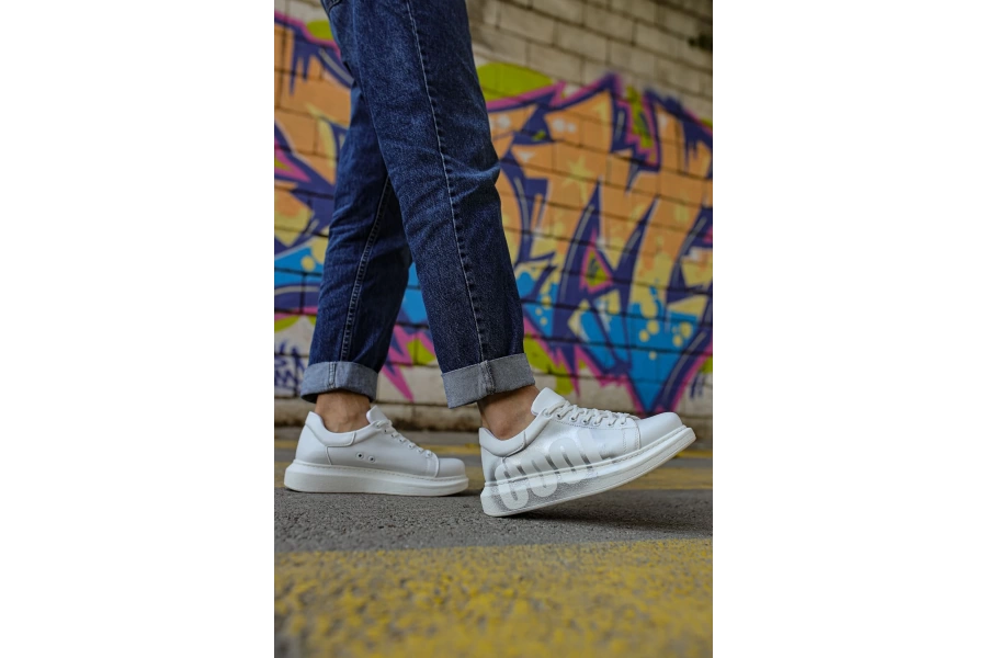 Shoecide Sho254 Bağcıklı Yüksek Taban Özel Tasarım Cbt Pittura Erkek Ayakkabı 434 Beyaz / Gümüs Cool