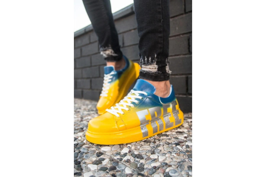 Shoecide Sho254 - Cbt Pittura Erkek Ayakkabı 435 Sarı / Mavı Free