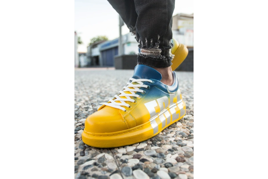 Shoecide Sho254 - Cbt Pittura Erkek Ayakkabı 435 Sarı / Mavı Free