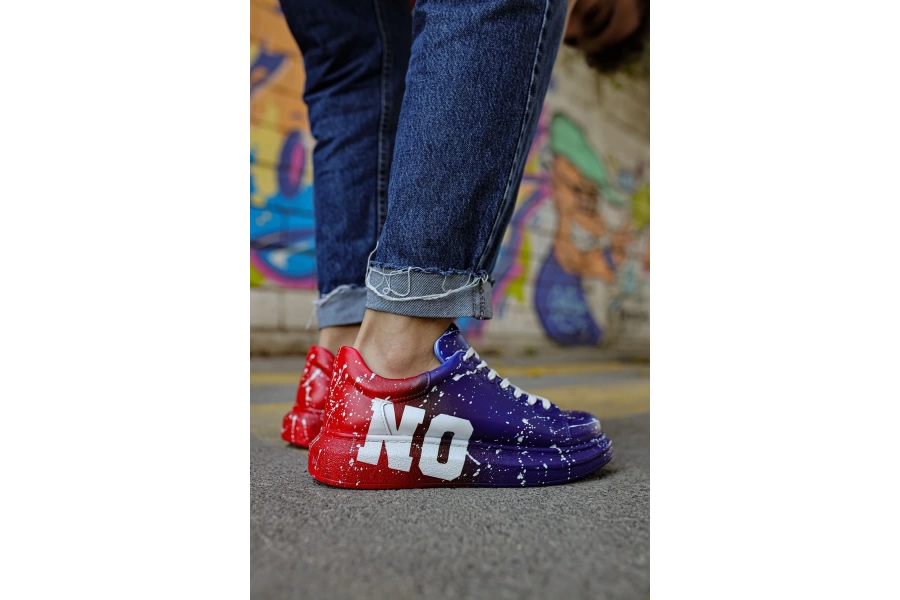 Shoecide Sho254 Bağcıklı Yüksek Taban Özel Tasarım Cbt Pittura Erkek Ayakkabı 441 Mavı / Kırmızı Yes
