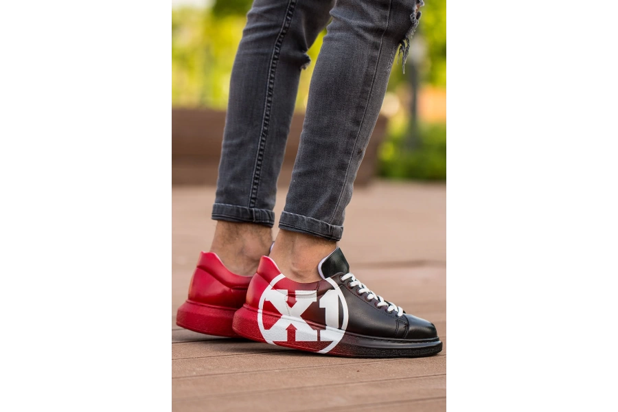 Shoecide Sho254 Bağcıklı Yüksek Taban Özel Tasarım Cbt Pittura Erkek Ayakkabı 445 Sıyah / Kırmızı X1