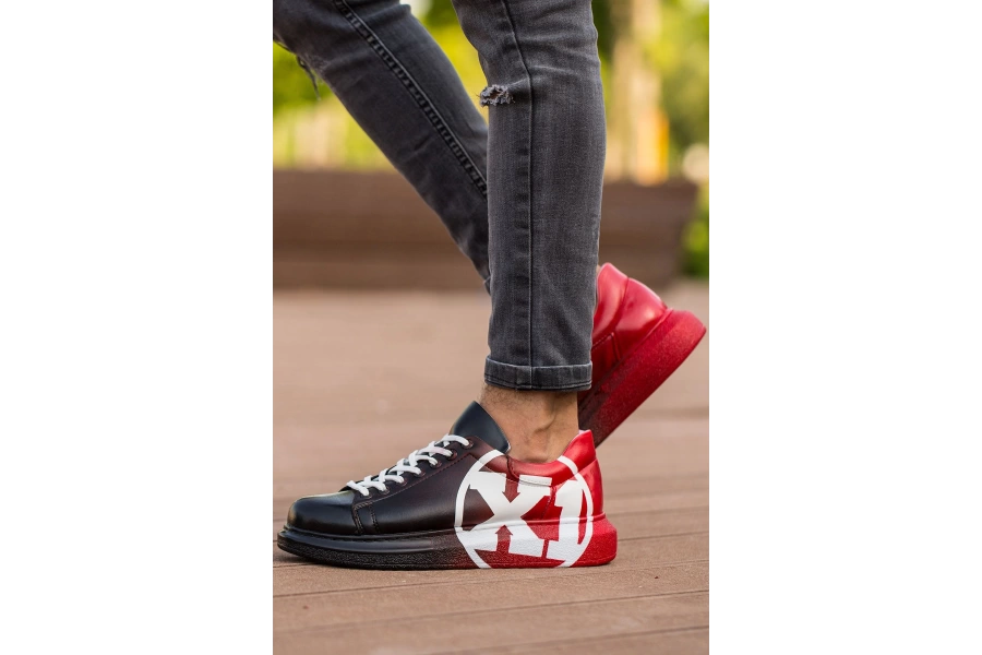 Shoecide Sho254 Bağcıklı Yüksek Taban Özel Tasarım Cbt Pittura Erkek Ayakkabı 445 Sıyah / Kırmızı X1