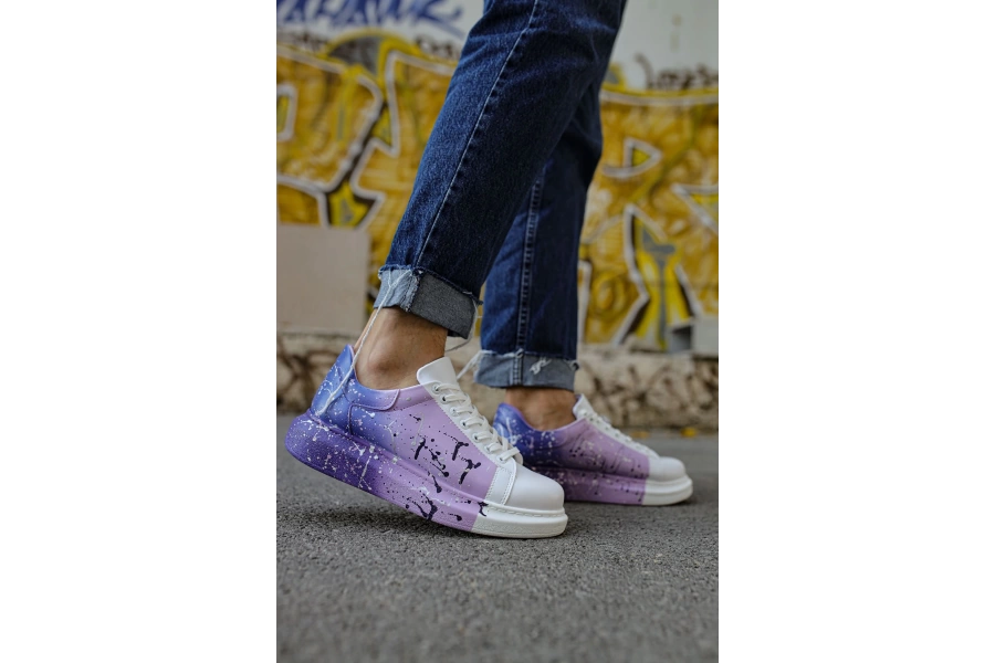 Shoecide Sho254 Bağcıklı Yüksek Taban Özel Tasarım Cbt Pittura Erkek Ayakkabı 447 Beyaz / Mor