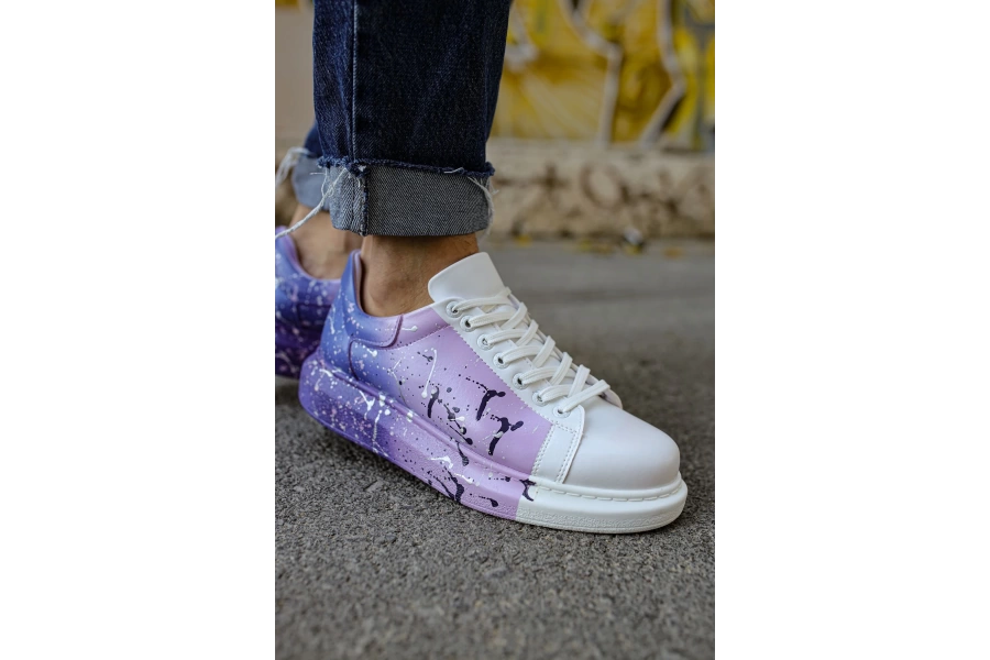 Shoecide Sho254 Bağcıklı Yüksek Taban Özel Tasarım Cbt Pittura Erkek Ayakkabı 447 Beyaz / Mor