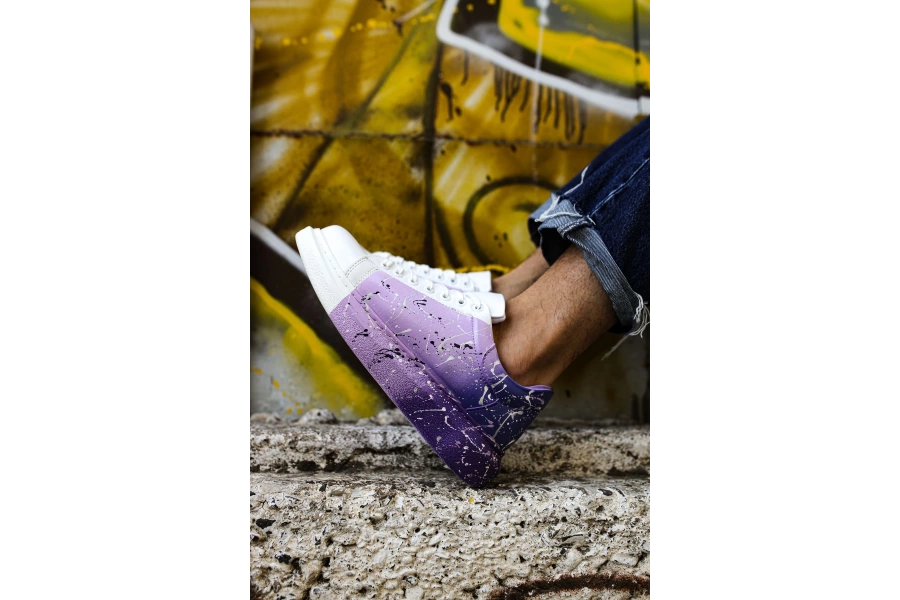 Shoecide Sho254 Bağcıklı Yüksek Taban Özel Tasarım Cbt Pittura Erkek Ayakkabı 447 Beyaz / Mor