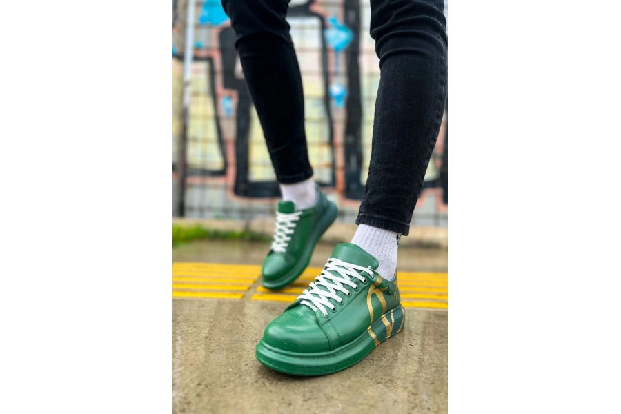 Shoecide Sho254 Bağcıklı Yüksek Taban Özel Tasarım Cbt Pittura Erkek Ayakkabı 491 Yesıl / Koyu Yesıl V