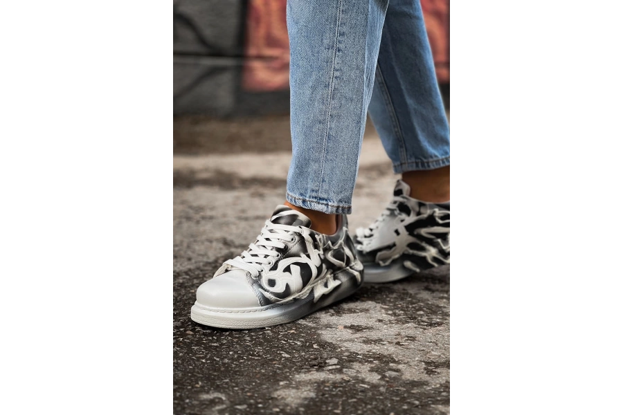 Shoecide Sho254 Bağcıklı Yüksek Taban Özel Tasarım Cbt Pittura Erkek Ayakkabı 533 Sıyah / Beyaz Karartma